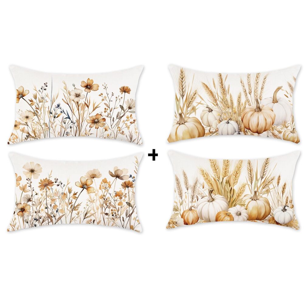 4623 Fall Pillow Covers 12x20 Inch Pumpkins Maple Leaves Autumn Pillowcases
